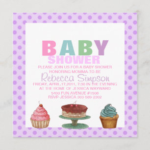 Sweet Purple Polka Dot Baby Shower Invitation