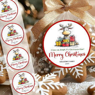 Sweet quirky reindeer fun holiday sticker label