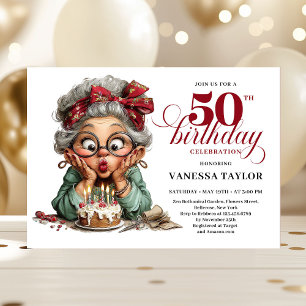Sweet Quirky Woman 50th Birthday Whimsical Humor Invitation