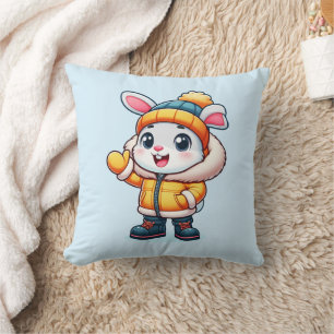 Sweet rabbit in winter cushion