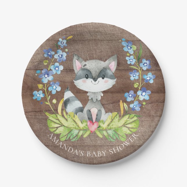 Sweet Racoon Baby Shower 7" Plate (Front)