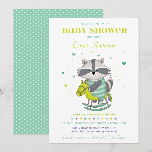 Sweet Racoon Baby Shower Invitation (Front/Back)