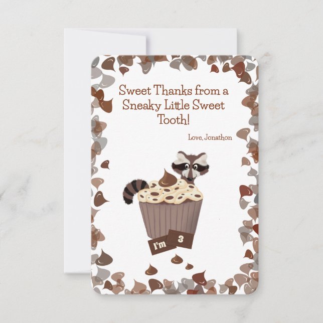Sweet Racoon & Chocolate Treat Birthday Thank You Card (Front)