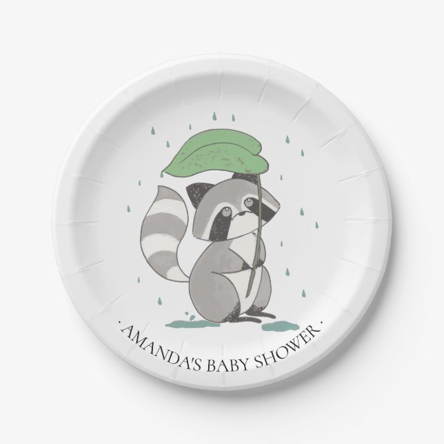 Sweet Racoon Neutral  Baby Shower 7" Plate (Front)