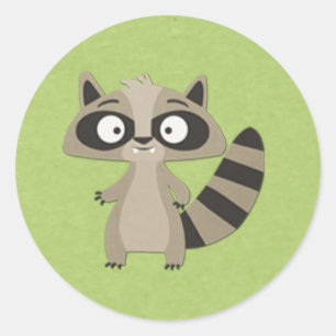 Sweet Racoon on Green Classic Round Sticker