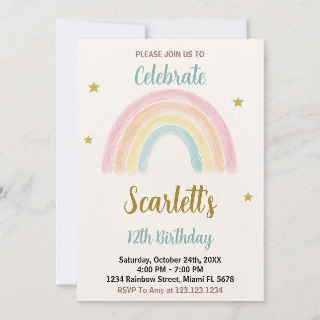 Sweet Rainbow Birthday Invitation (Front)