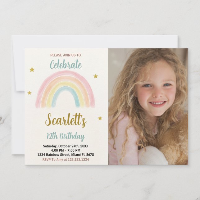Sweet Rainbow Birthday Invitation with photo (Front)