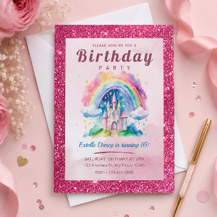 Sweet Rainbow Castle 16th Birthday Party Invitation