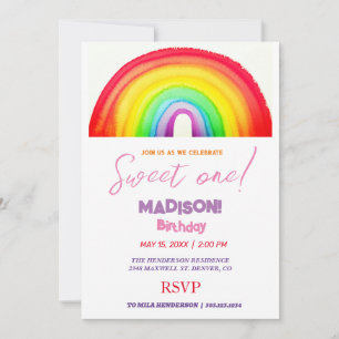 Sweet rainbow colours, rainbow sweet first birthda invitation