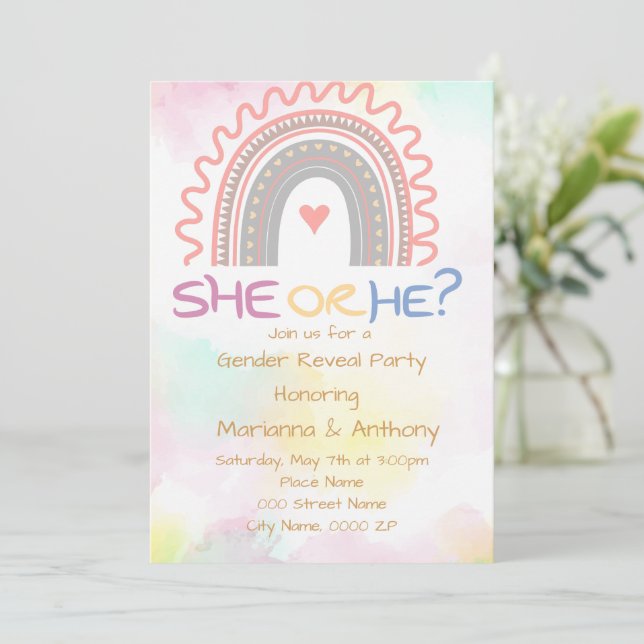 Sweet Rainbow Gender Reveal Party  Invitation (Standing Front)