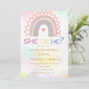 Sweet Rainbow Gender Reveal Party  Invitation