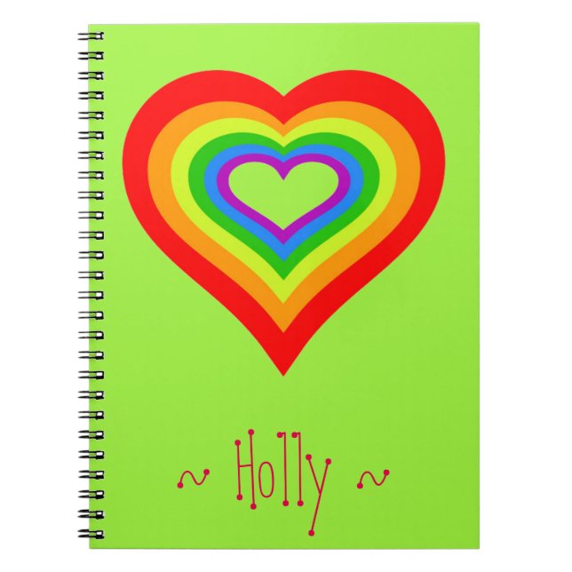 Sweet Rainbow Heart Graphic Design Personalised Notebook (Front)