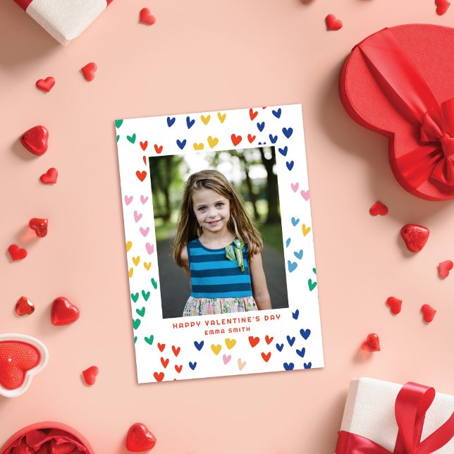 Sweet Rainbow Hearts Valentine's Day Photo Card (Creator Uploaded)