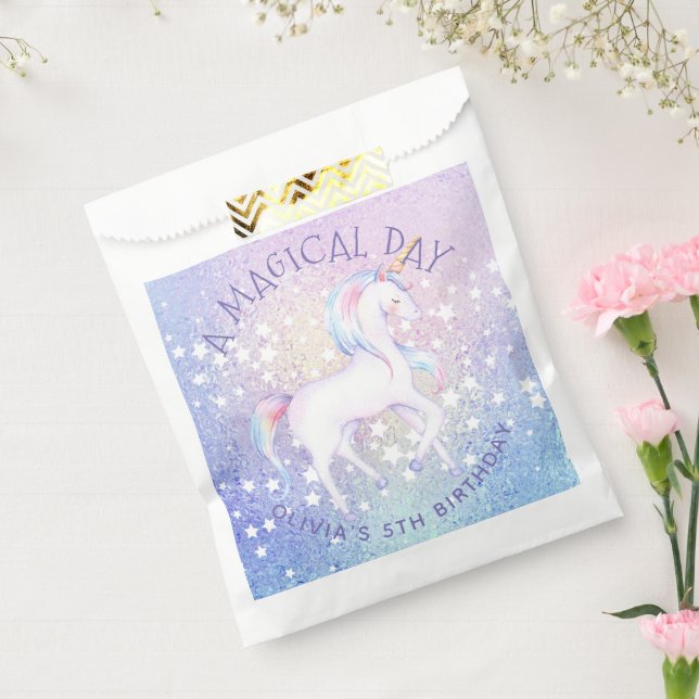 Sweet Rainbow Unicorn Glittery Birthday Party Name Favour Bags (Sealed)