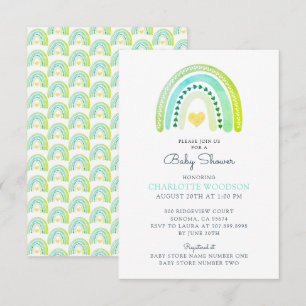 Sweet Rainbow Watercolor Boy Baby Shower Invitation