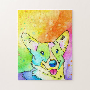 Sweet Rainbow Watercolor Corgi Jigsaw Puzzle