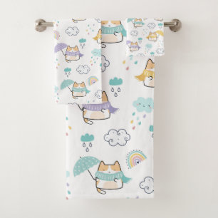 Sweet Rainy Day Pattern Bath Towel Set