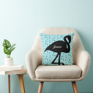 Sweet Random Dot Flamingo Teal Aqua Cushion