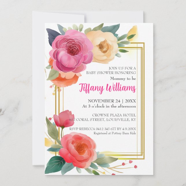 Sweet Ranunculus Watercolor Baby Shower Frame  Invitation (Front)