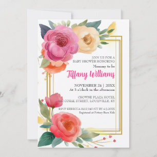 Sweet Ranunculus Watercolor Baby Shower Frame  Invitation