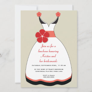 Sweet Red and Taupe Wedding Dress Invitation