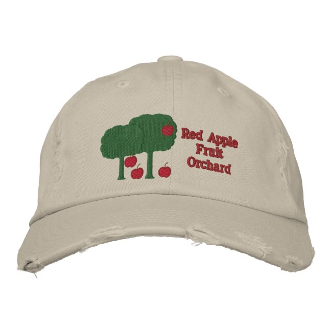 Sweet Red Apples and Apple Tree Fruit Orchard Farm Embroidered Hat (Front)