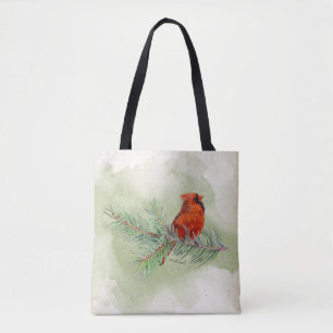 Sweet Red Cardinal Rustic Watercolor Tote Bag
