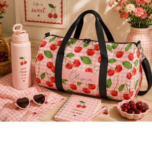 Sweet red cherries  duffle bag