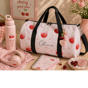 Sweet red cherries  duffle bag