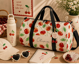 Sweet red cherries duffle bag