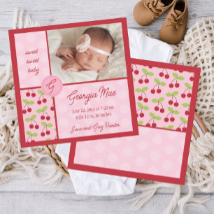 Sweet Red Cherry Baby Girl Birth Announcement
