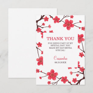 Sweet Red Cherry Blossom Sakura Floral Birthday Thank You Card
