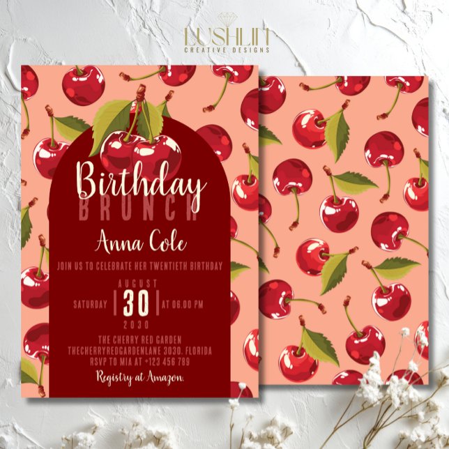 Sweet Red Cherry Fruit Birthday Party Invitation (Creator Uploaded)
