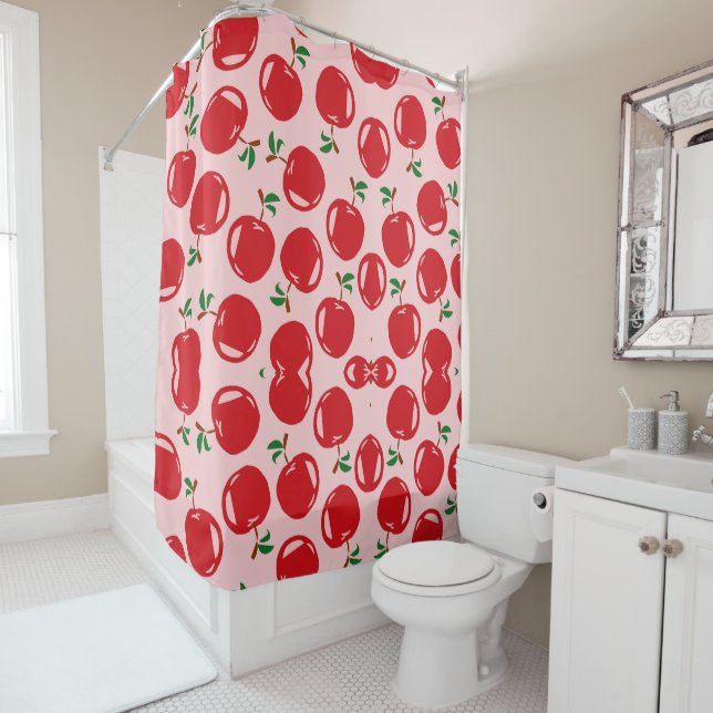 Sweet Red Cherry Pattern Shower Curtain (In Situ)