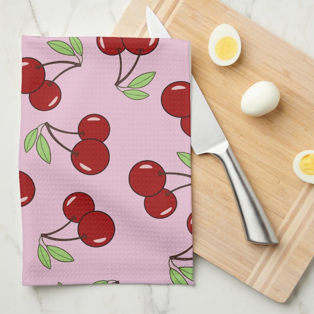 Sweet Red Cherry Pattern Tea Towel (Quarter Fold)
