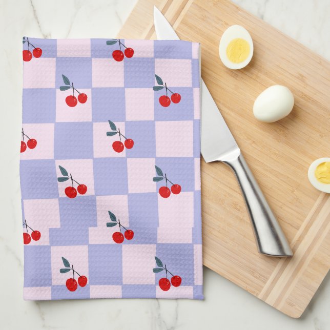 Sweet Red Cherry Pattern Tea Towel (Quarter Fold)