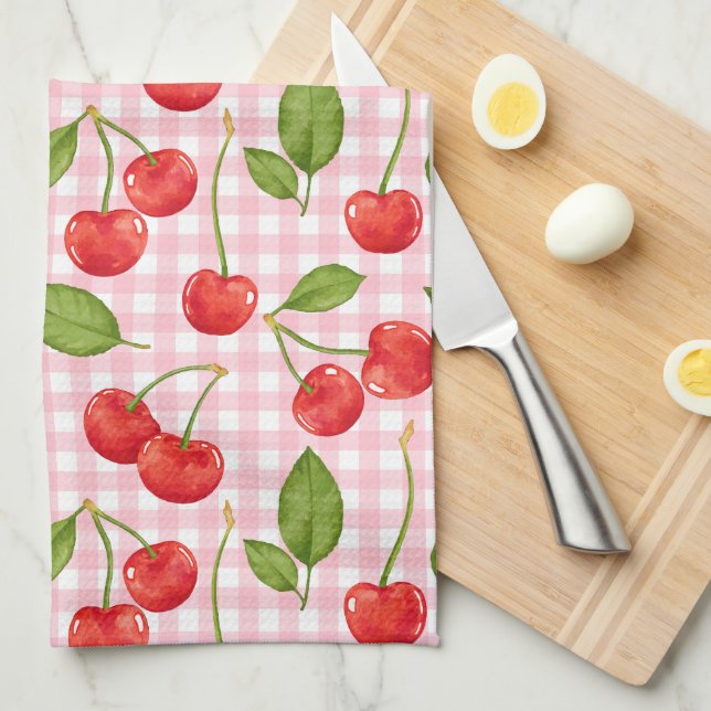 Sweet Red Cherry Pattern Tea Towel (Quarter Fold)