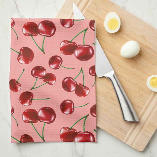 Sweet Red Cherry Pattern Tea Towel (Quarter Fold)