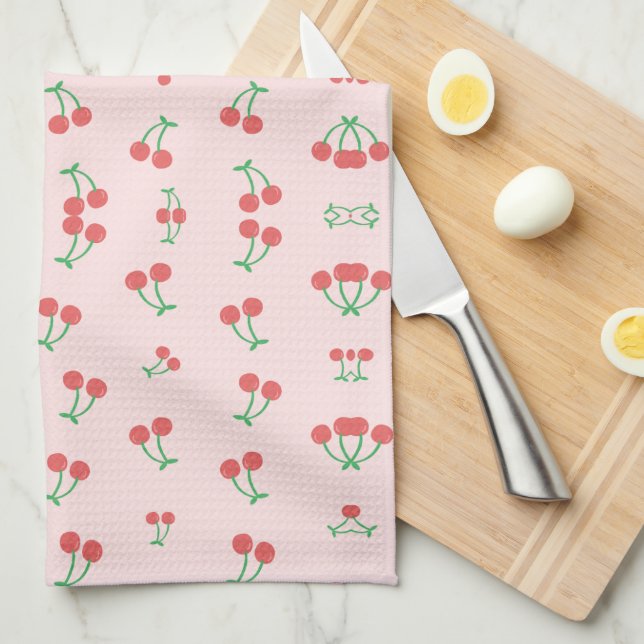Sweet Red Cherry Pattern Tea Towel (Quarter Fold)
