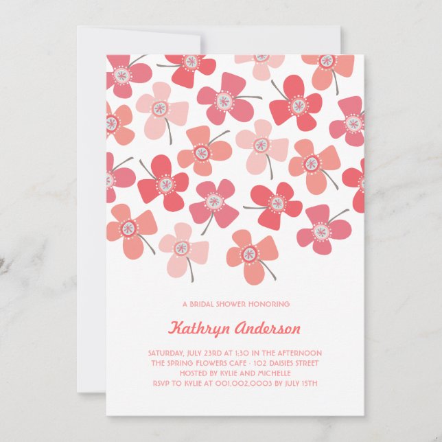 Sweet Red Daisies Chic Fun Bridal Shower Party Invitation (Front)