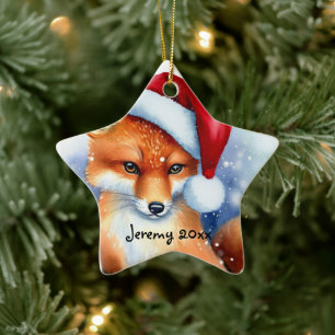 Sweet Red Fox in Snow Ceramic Tree Decoration