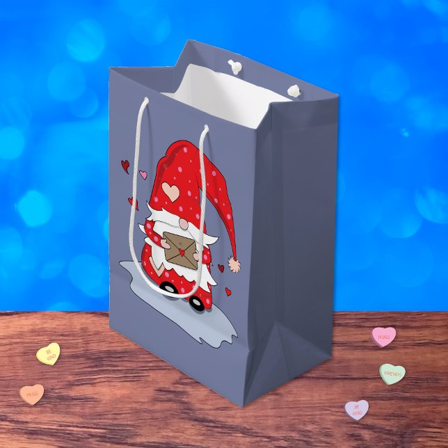 Sweet Red Gnome Blue Grey Gift Bag (Red gnome with letter blue gift bag .)