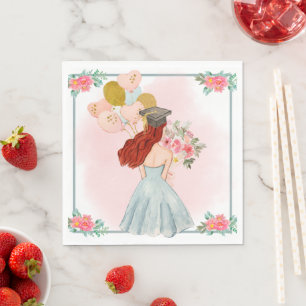 Sweet Red Head Girl Watercolor Graduation Napkins
