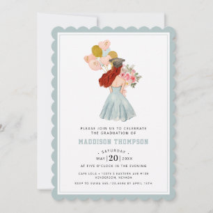 Sweet Red Headed Girl Watercolor Graduation  Invitation