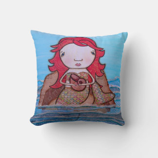 Sweet red headed mermaid throw pillow