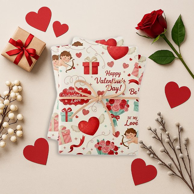 Sweet Red Heart Valentine Wrapping Paper Sheet (Creator Uploaded)