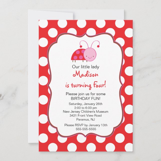 Sweet Red Ladybugs Birthday Invitation (Front)