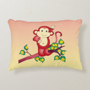 Sweet Red Monkey Yellow and Orange Accent Pillow