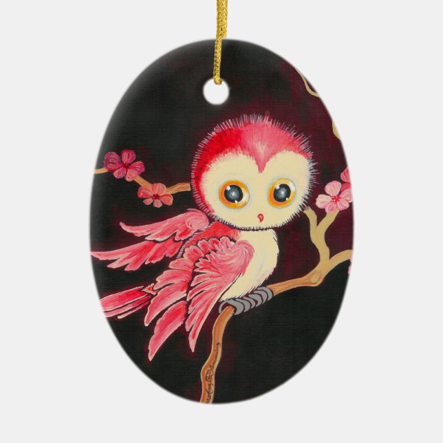 Sweet Red Owl Ceramic Tree Decoration (Front)