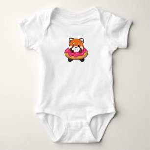 Sweet Red Panda Funny Animals In Doughnut Pink Baby Bodysuit